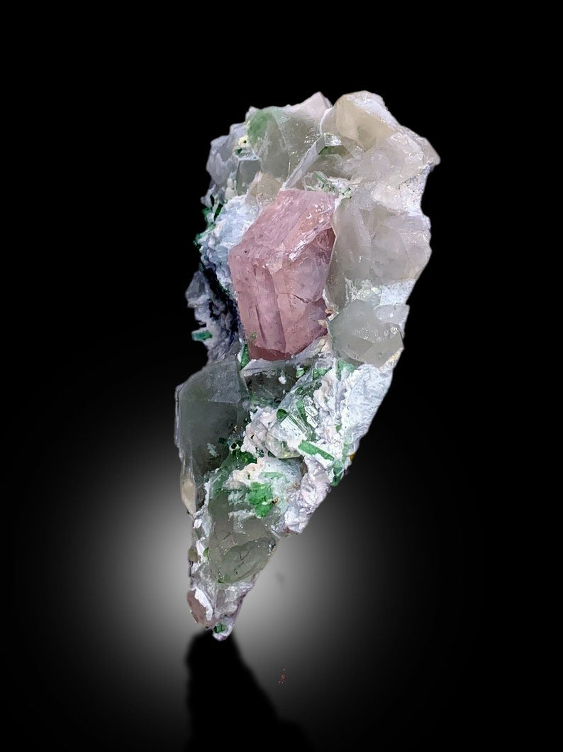 Pink Morganite With Green Tourmalines, Quartz and Albite Mineral Specimen From Afghanistan - 514 gram