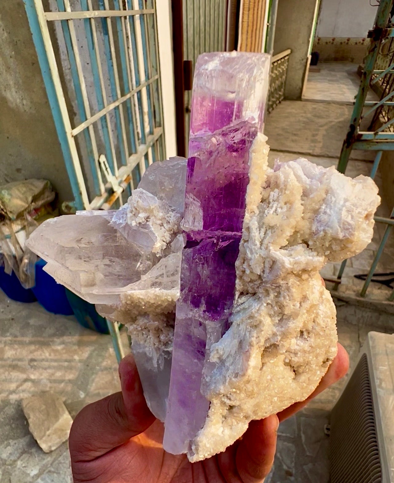 Kunzite Crystal with Quartz and Lepidolite from Afghanistan, 958 gram