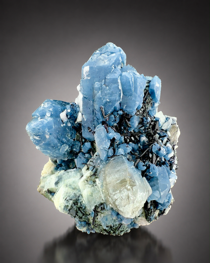 Indicolite Included Quartz Cluster with Black Schorl Tourmaline, Blue Quartz Specimen from Afghanistan, 802 gram