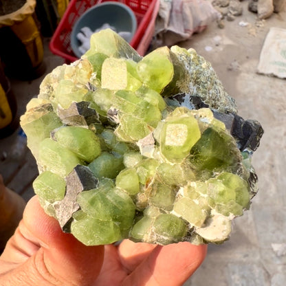 Peridot Crystals with Magnetite from Pakistan, 203 gram