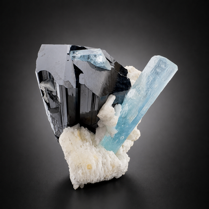 Natural Aquamarine with Black Tourmaline Schorl and Feldspar from Afghanistan, 210 gram