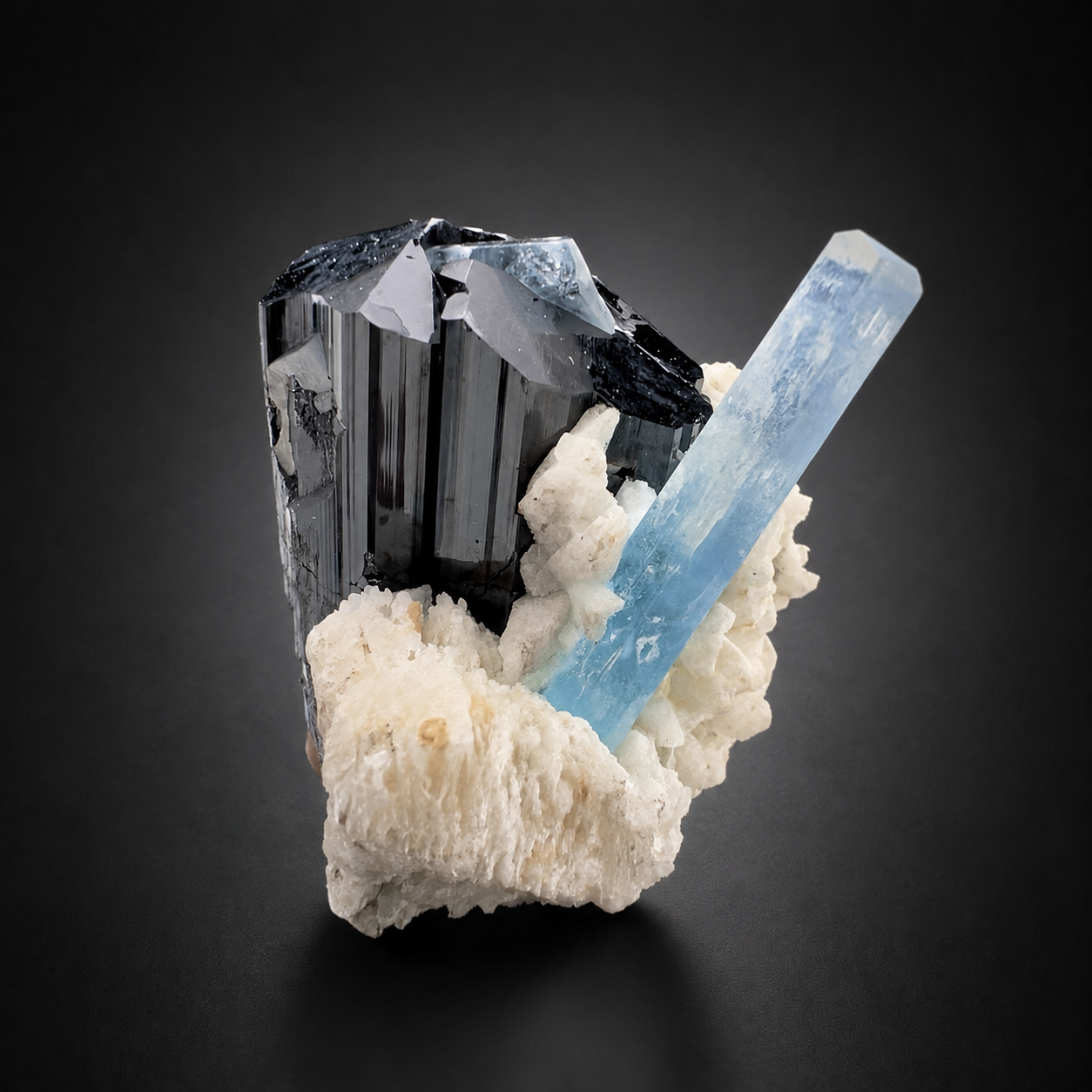 Natural Aquamarine with Black Tourmaline Schorl and Feldspar from Afghanistan, 210 gram