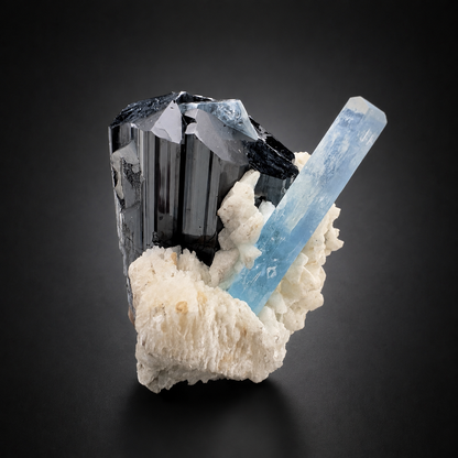 Natural Aquamarine with Black Tourmaline Schorl and Feldspar from Afghanistan, 210 gram