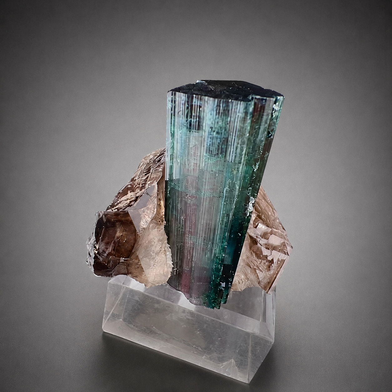 Indicolite Tourmaline on Smoky Quartz – Blue Pink Tourmaline Crystal Specimen, Paprok Afghanistan, 200 gram