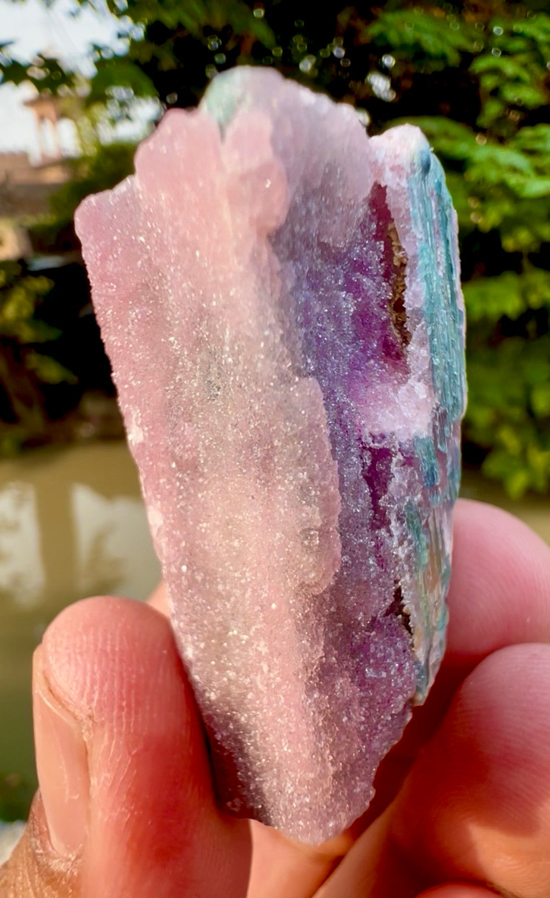 Crystallized Pink Rose Quartz on Cats Eye Tourmaline from Afghanistan - 60 gram