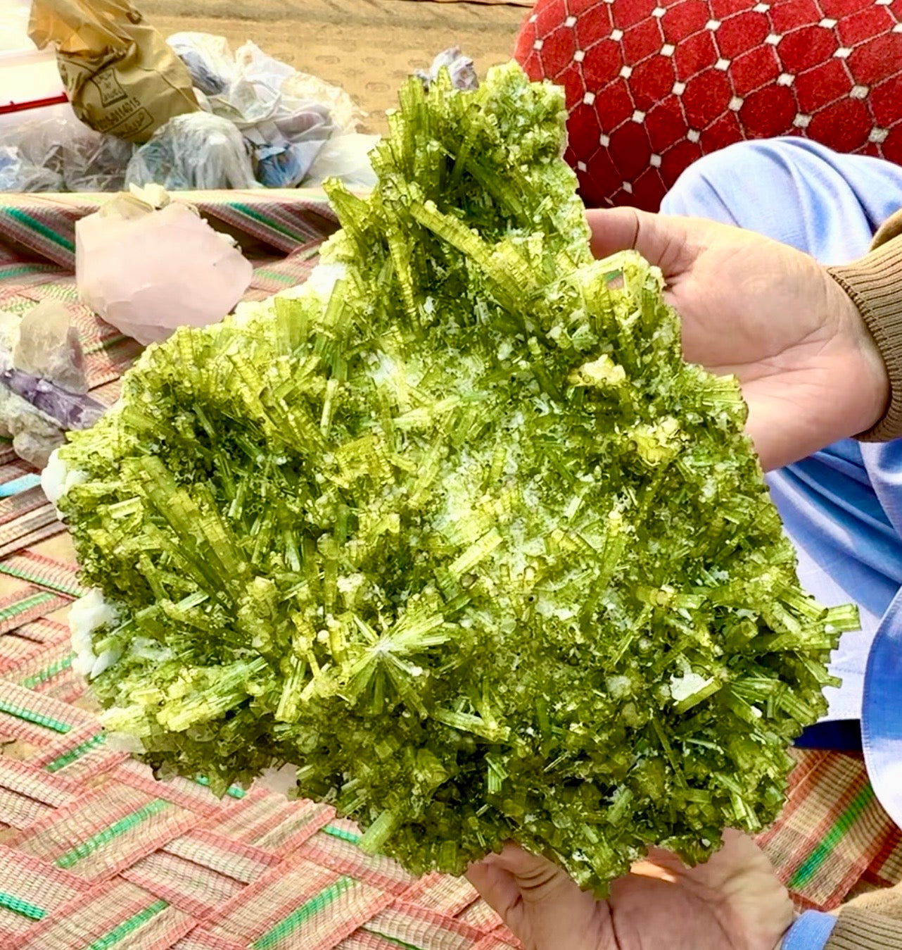 Green Tourmaline Crystals Cluster on matrix from Chapu Mine Pakistan, 3418 gram