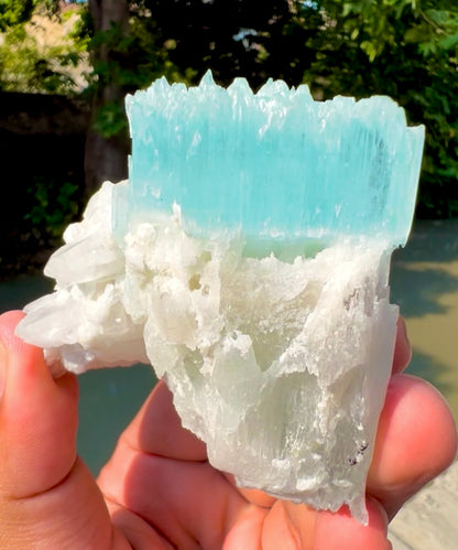 AquaMorganite crystal with Quartz and Feldapar from Pakistan, 240 grams