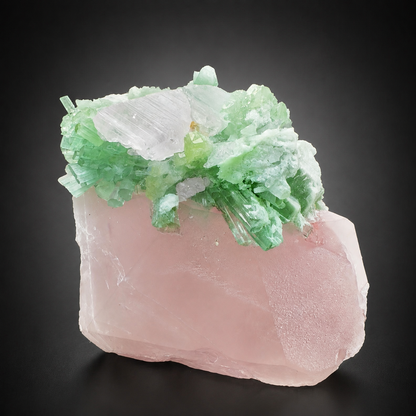 Natural Pink Morganite with Lilac Kunzite and Green Tourmaline Cluster from Afghanistan, 291 gram