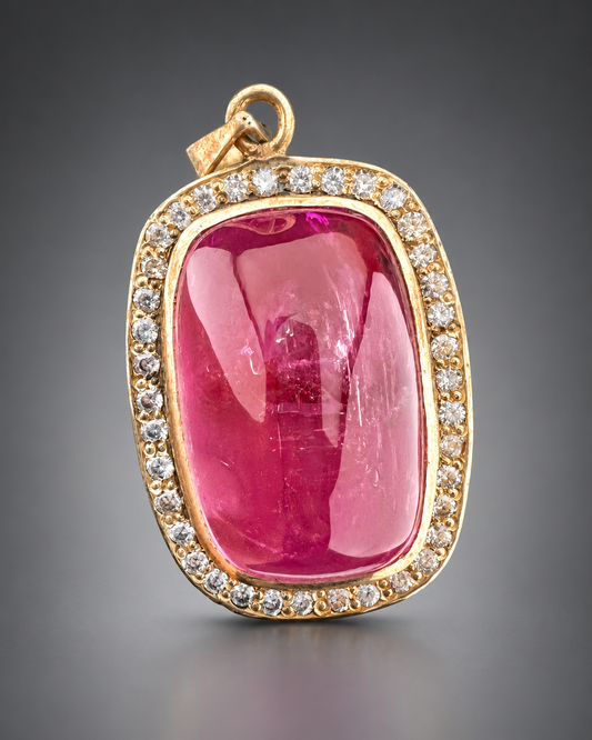 Natural Pink Kunzite Cabochon Pendant with White Zircon Halo – 12g