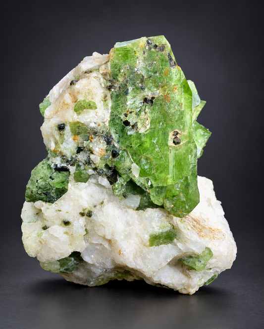 Green Diopside Crystals On Matrix From Afghanistan - 543 Grams