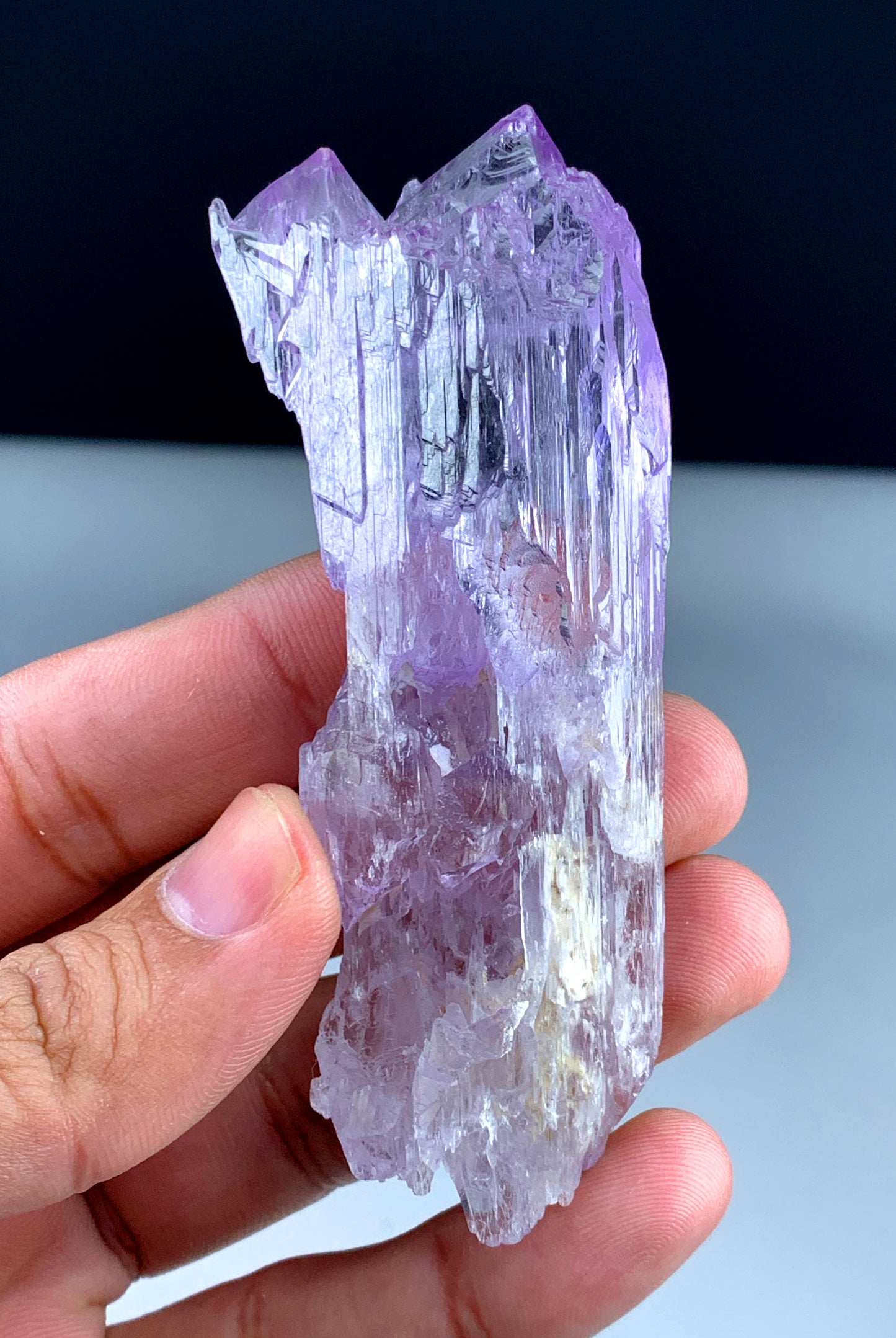 Afghan kunzite collector specimen natural formation
Pink kunzite crystal mountain termination detail