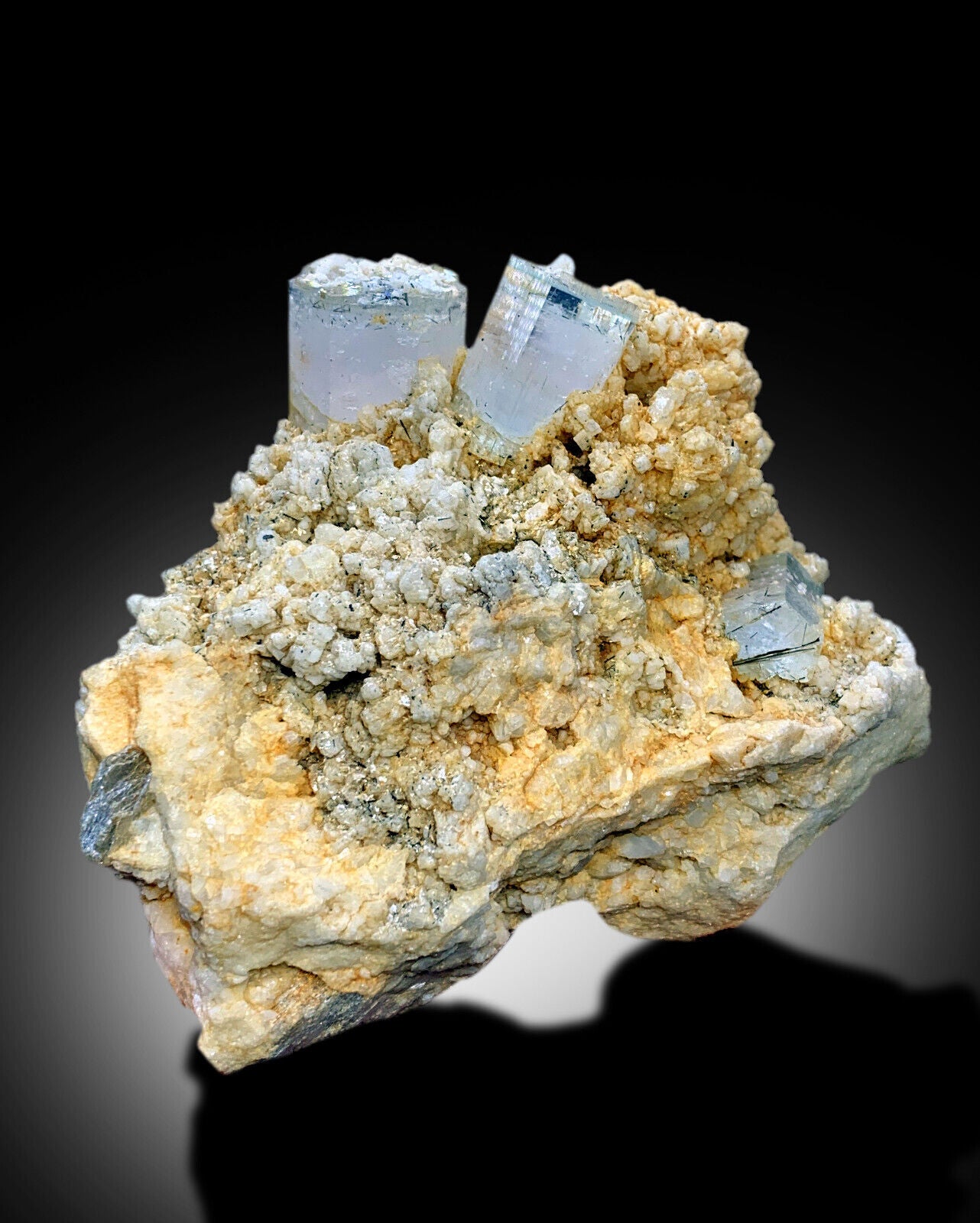 AquaMorganite crystal with schorl and feldspar
bicolor beryl specimen from Skardu Pakistan