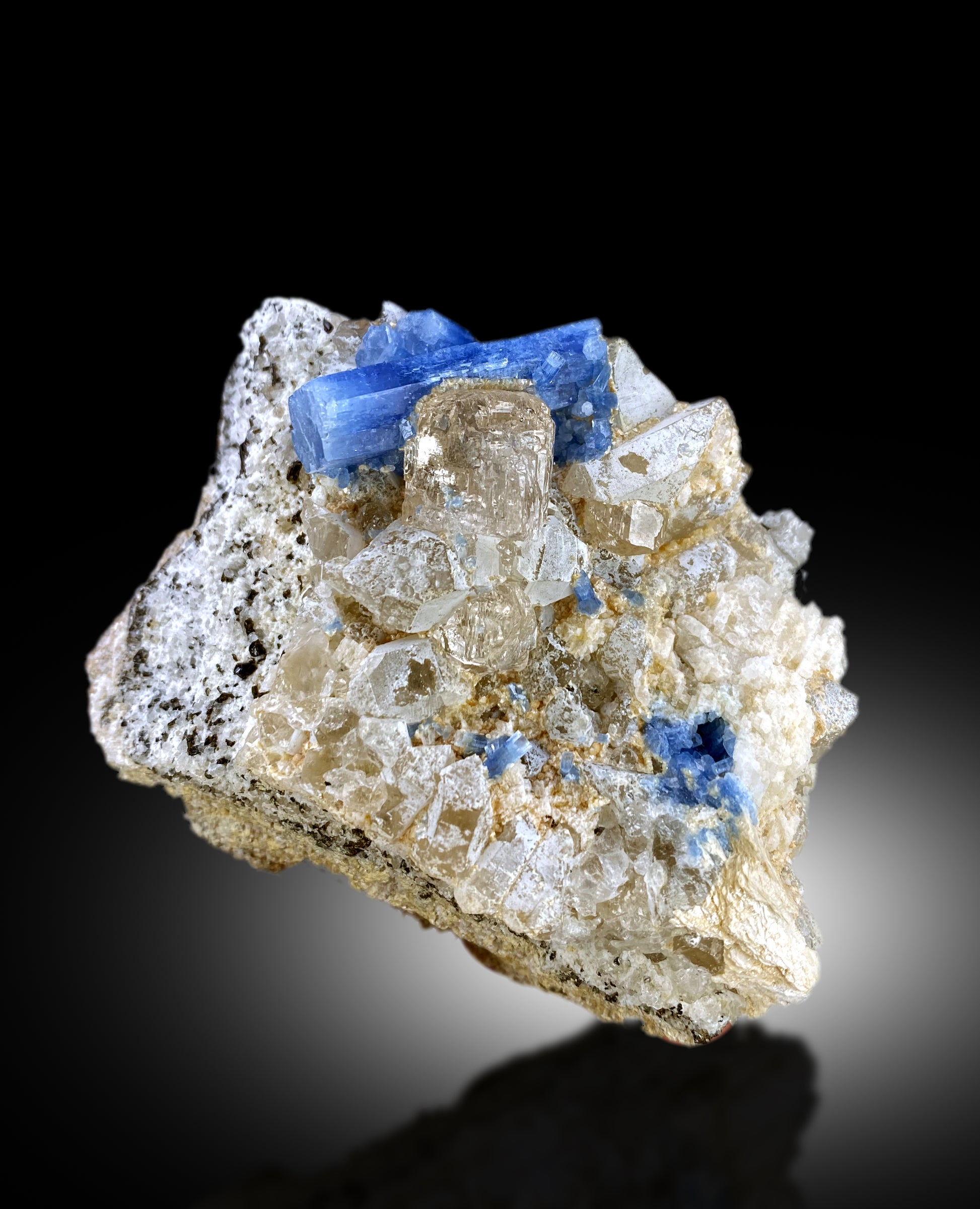 Aquamarine topaz quartz three mineral combination specimen