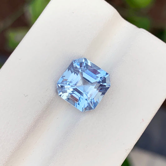 Asscher cut aquamarine gemstone for ring Brazil
Closeup of aquamarine gemstone facets and clarity