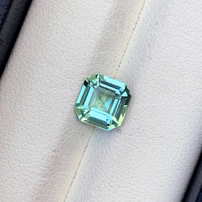 Natural tourmaline gemstone, side profile
Asscher cut sea foam tourmaline, top view