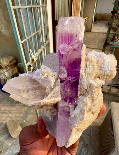 Kunzite Crystal with Quartz and Lepidolite from Afghanistan, 958 gram