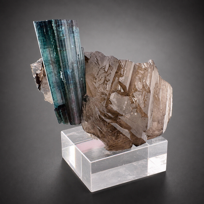 Indicolite Tourmaline on Smoky Quartz – Blue Pink Tourmaline Crystal Specimen, Paprok Afghanistan, 200 gram