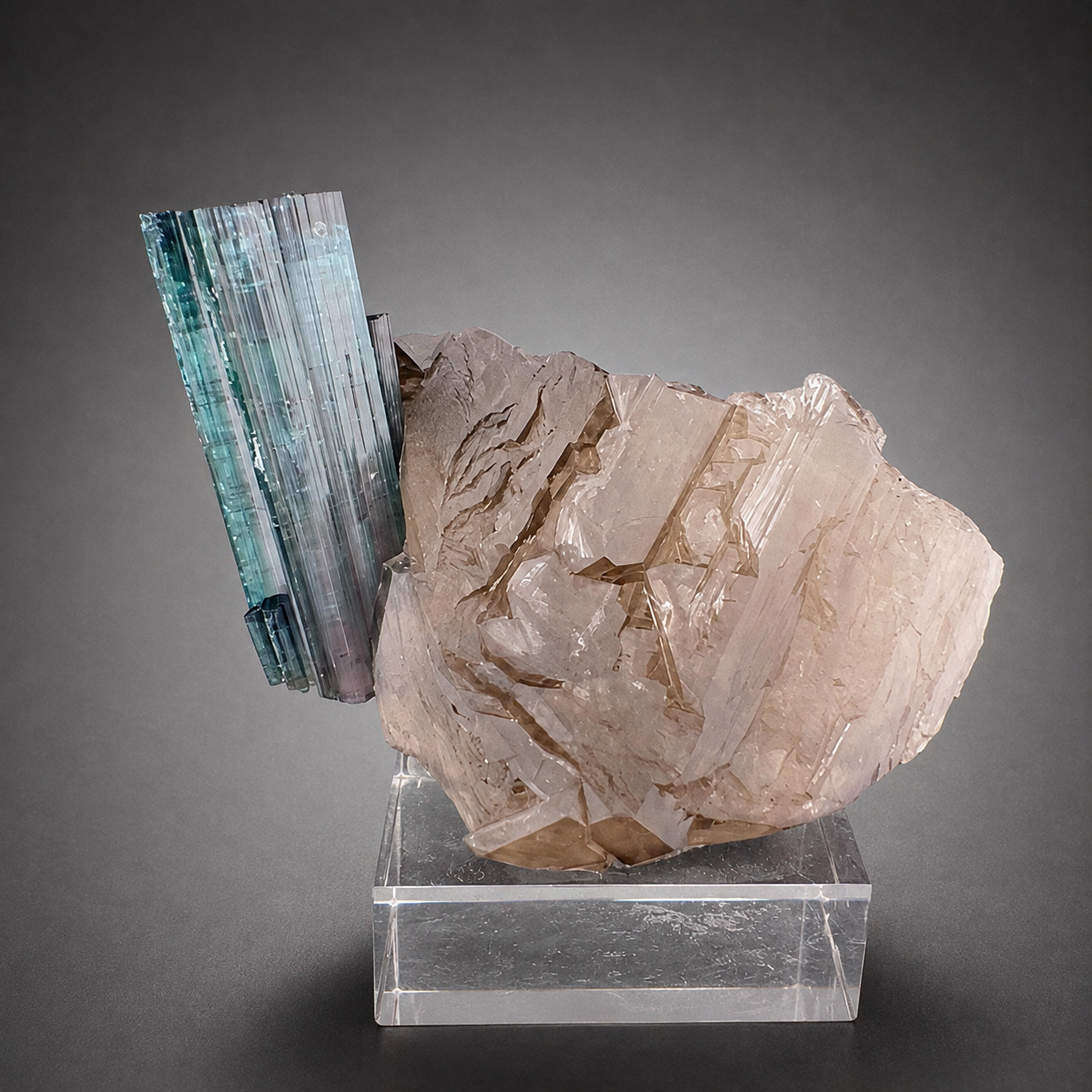 Indicolite Tourmaline on Smoky Quartz – Blue Pink Tourmaline Crystal Specimen, Paprok Afghanistan, 200 gram