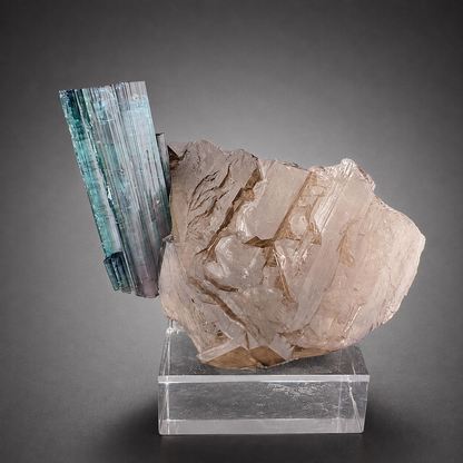 Indicolite Tourmaline on Smoky Quartz – Blue Pink Tourmaline Crystal Specimen, Paprok Afghanistan, 200 gram