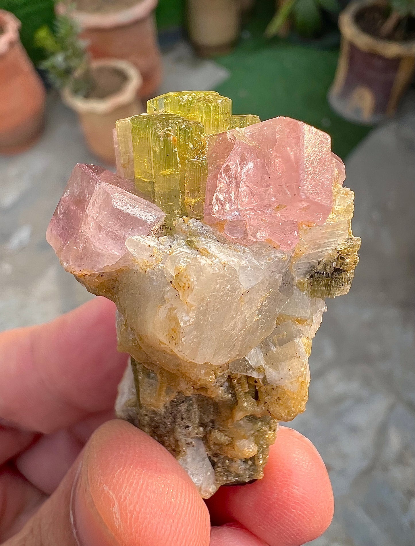 Pink Apatite crystals on Tourmaine from Pakistan, 28 gram