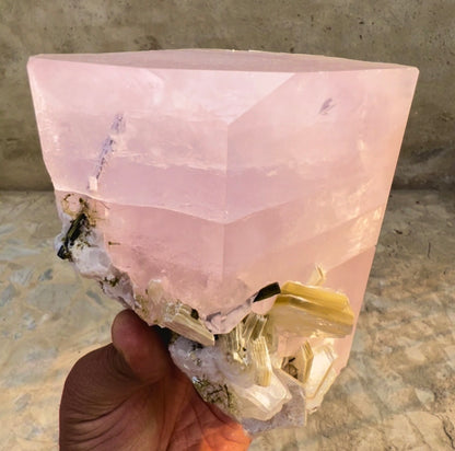 Pink Morganite crystal with Tourmalines and Mica from Pakistan, 2339 gram