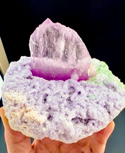 Pink Kunzite with Green Tourmalines on Lepidolite from Afghanistan, 749 gram