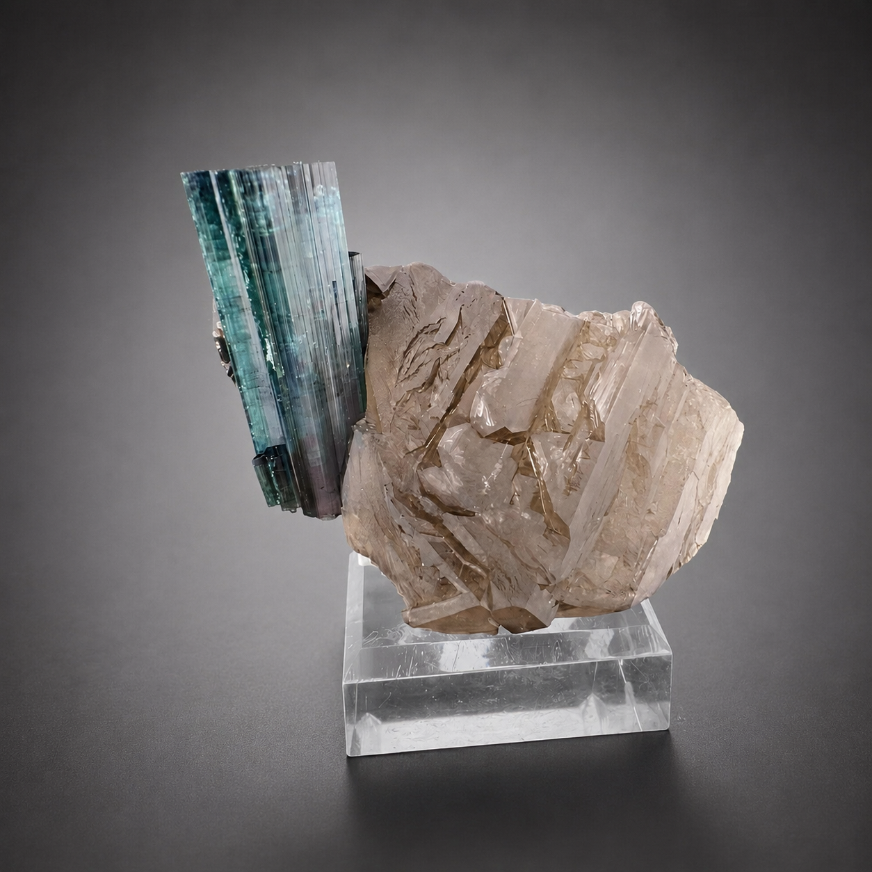 Indicolite Tourmaline on Smoky Quartz – Blue Pink Tourmaline Crystal Specimen, Paprok Afghanistan, 200 gram