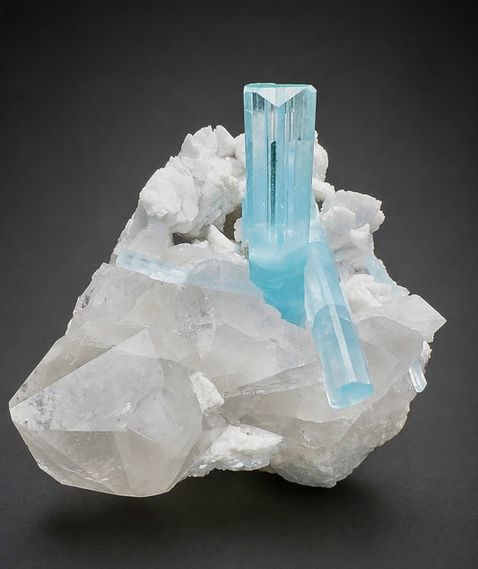 Museum Grade Aquamarine specimen with Quartz and Feldspar from Pakistan, 1696 gram