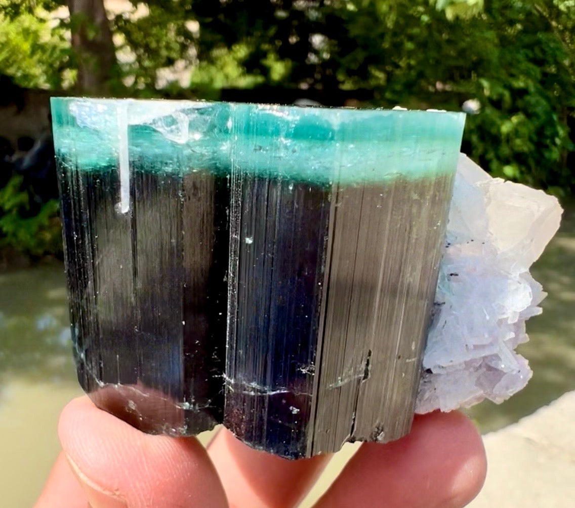 Blue Cap Tourmaline, Pink Lepidolite, Quartz and Albite specimen from Afghanistan, 205 gram