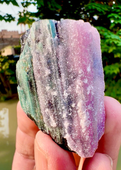 Crystallized Pink Rose Quartz on Cats Eye Tourmaline from Afghanistan - 60 gram