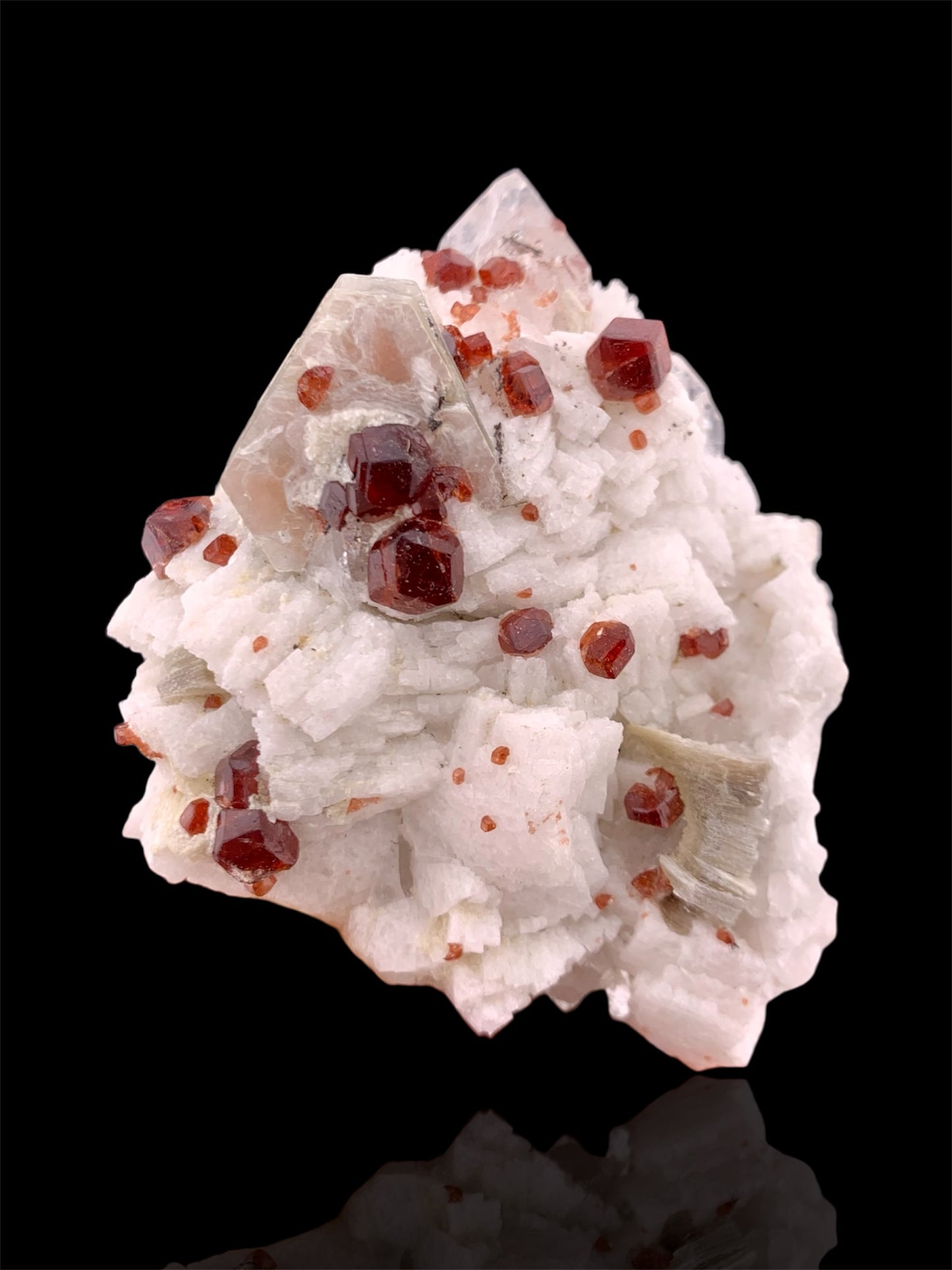 Red Spessartine Garnet Crystals with Muscovite , Quartz and Feldspar from Pakistan - 176 gram