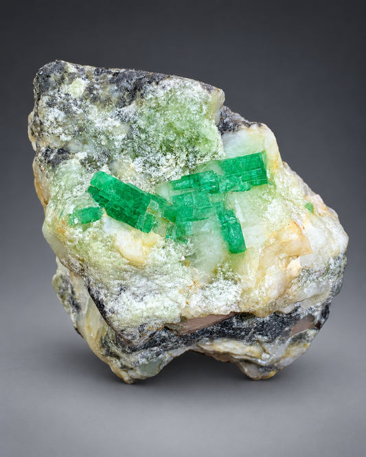 Natural Green Emerald Crystal On Matrix From Pakistan - 45 Grams