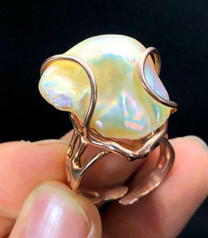 Baroque pearl ring showing natural luster detail
Sterling silver 925 pearl ring adjustable band