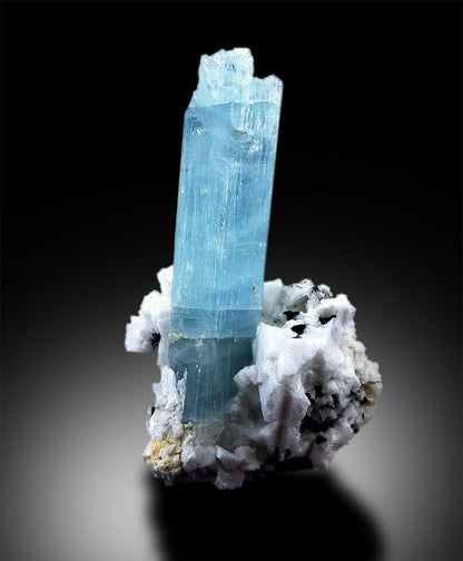 Black schorl tourmaline crystals beside aquamarine
Skardu Pakistan aquamarine specimen detail view
Natural untreated aquamarine crystal specimen