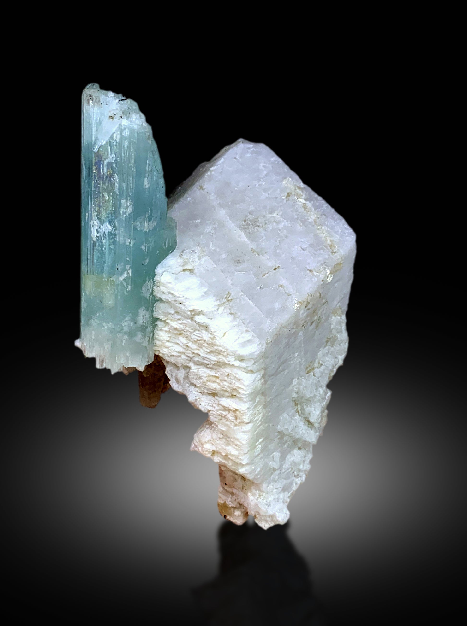 Blue Aquamarine Crystal on Feldspar Matrix