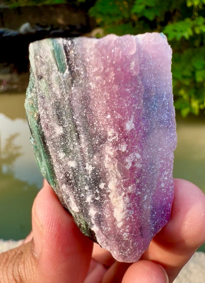 Crystallized Pink Rose Quartz on Cats Eye Tourmaline from Afghanistan - 60 gram