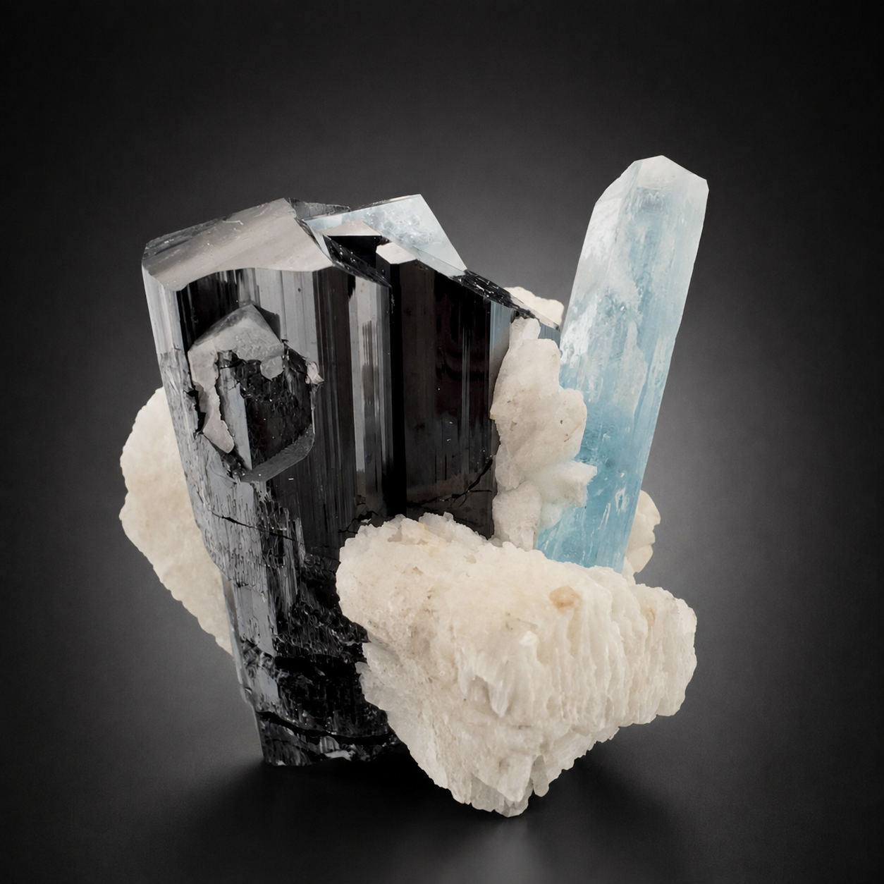 Natural Aquamarine with Black Tourmaline Schorl and Feldspar from Afghanistan, 210 gram