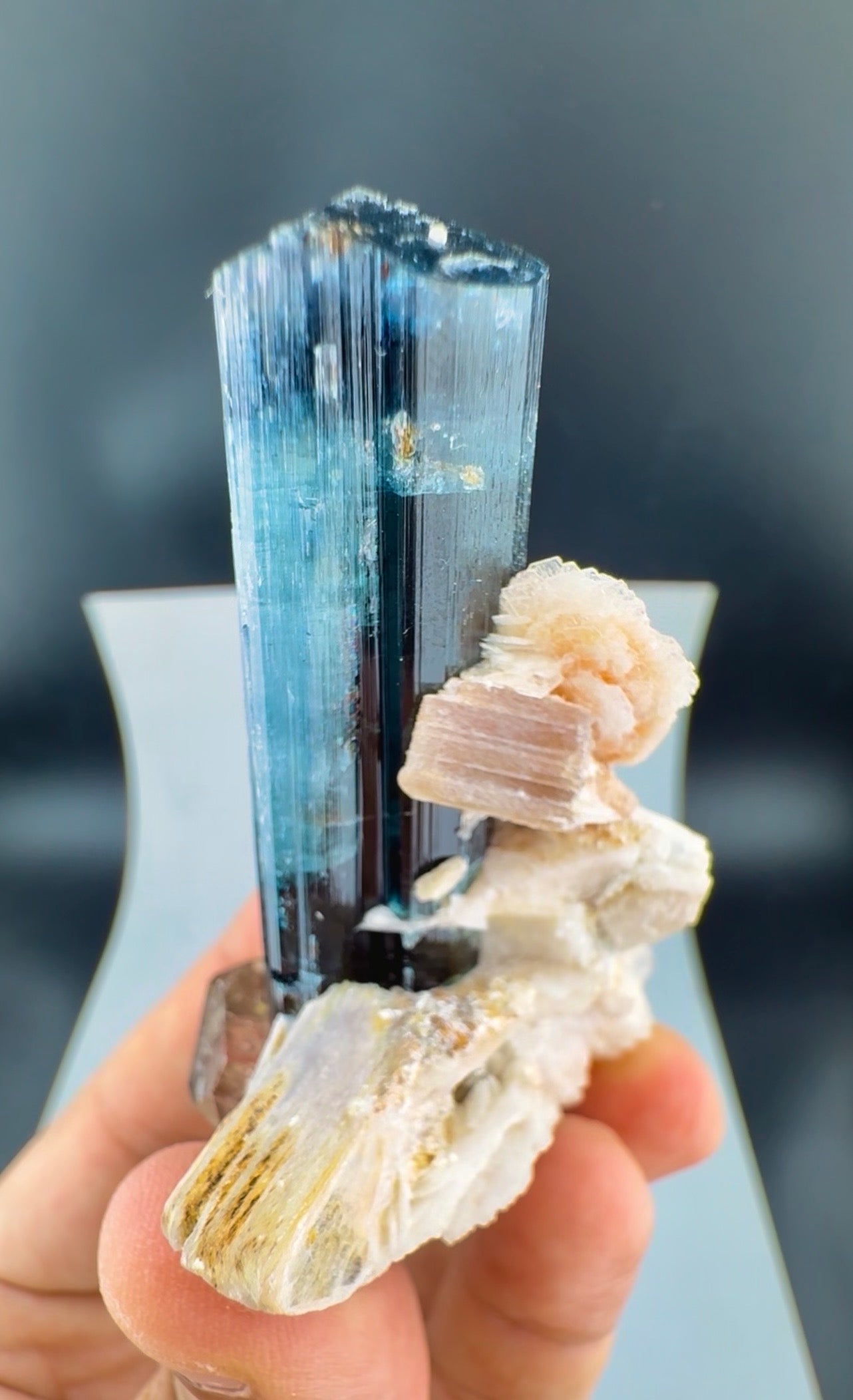 Indicolite Blue Tourmaline with Smoky Quartz, Albite and Mica from Afghanistan, 64 gram