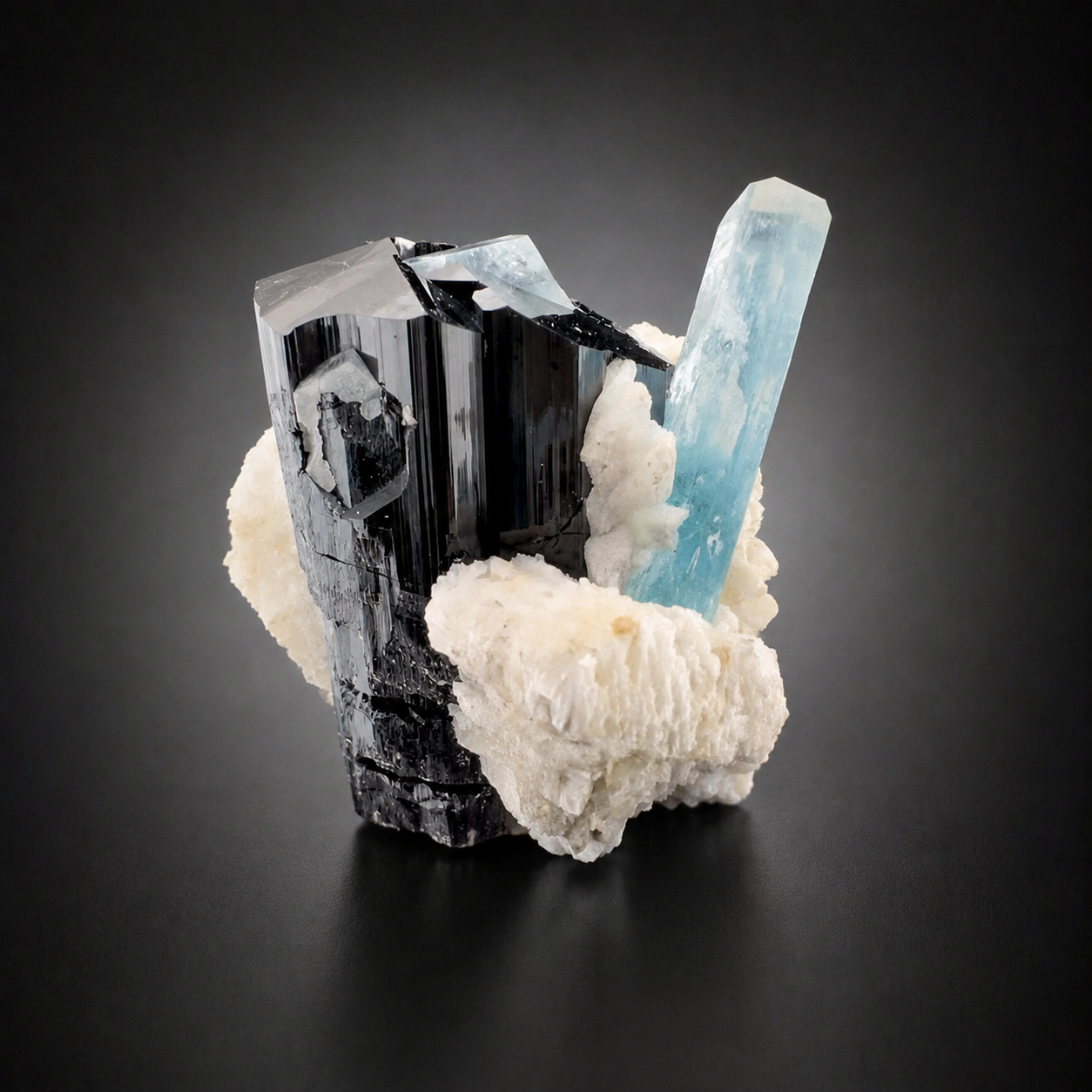 Natural Aquamarine with Black Tourmaline Schorl and Feldspar from Afghanistan, 210 gram