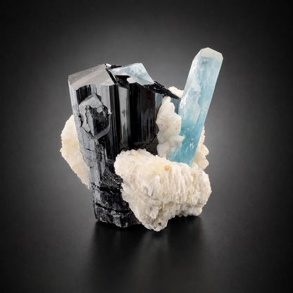 Natural Aquamarine with Black Tourmaline Schorl and Feldspar from Afghanistan, 210 gram