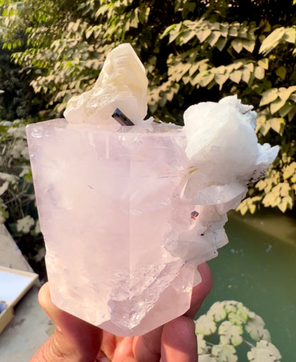 Pink Morganite crystal with Tourmalines, Mica and Feldspar from Pakistan, 365 gram