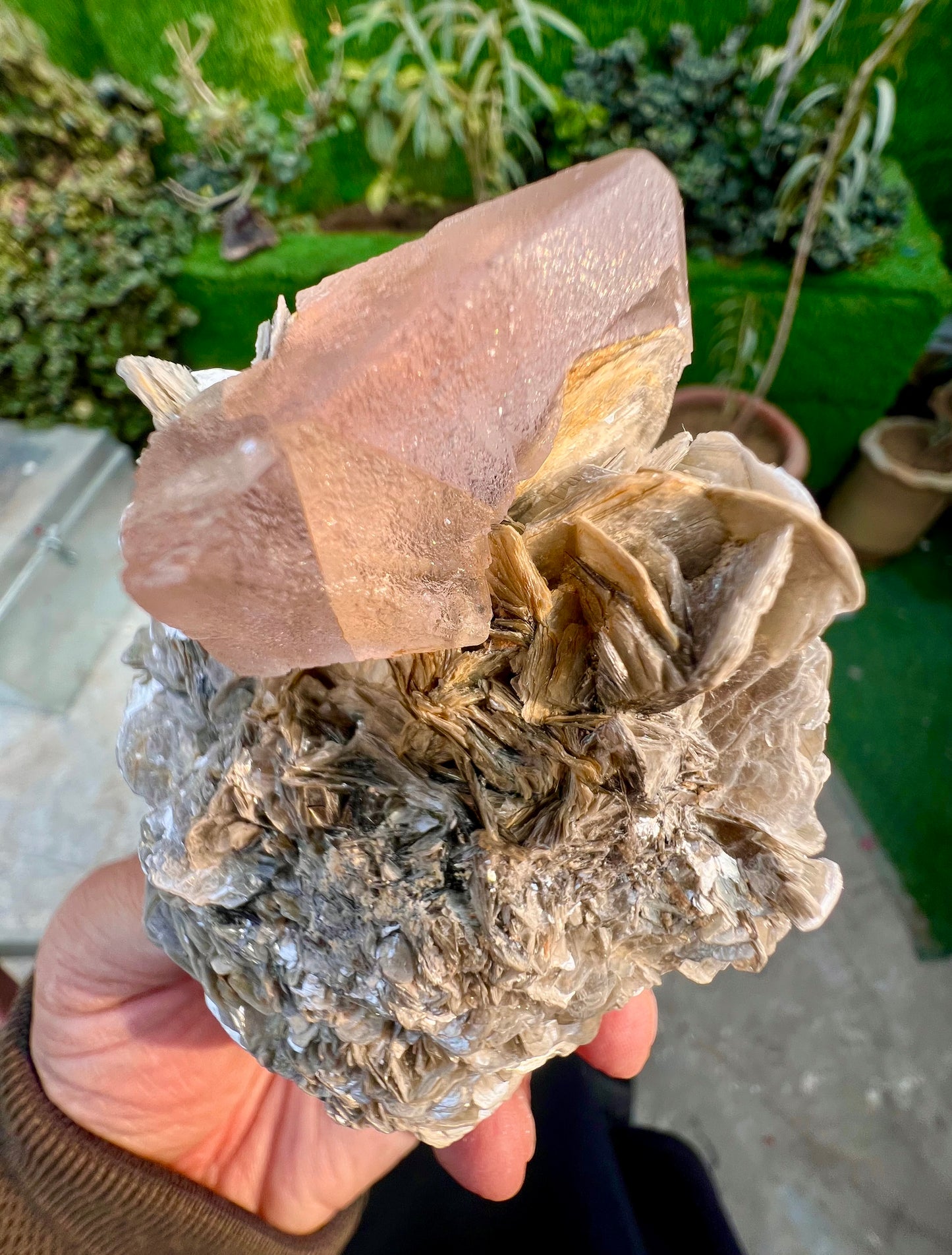 Pink Fluorite crystal on Mica, Fluorite Specimen from Pakistan, 355 Gram