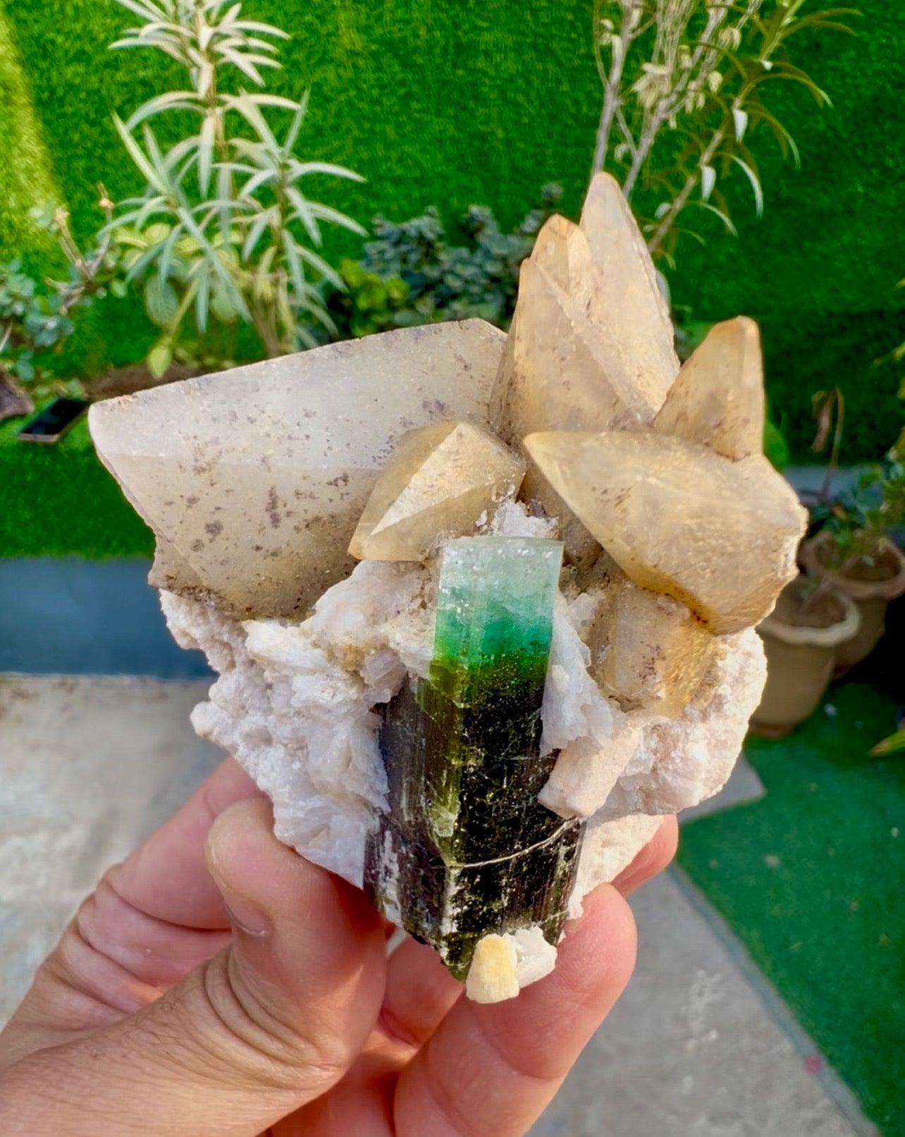 Blue Cap Tourmaline with Calcite from Paprok Afghanistan , 208 g