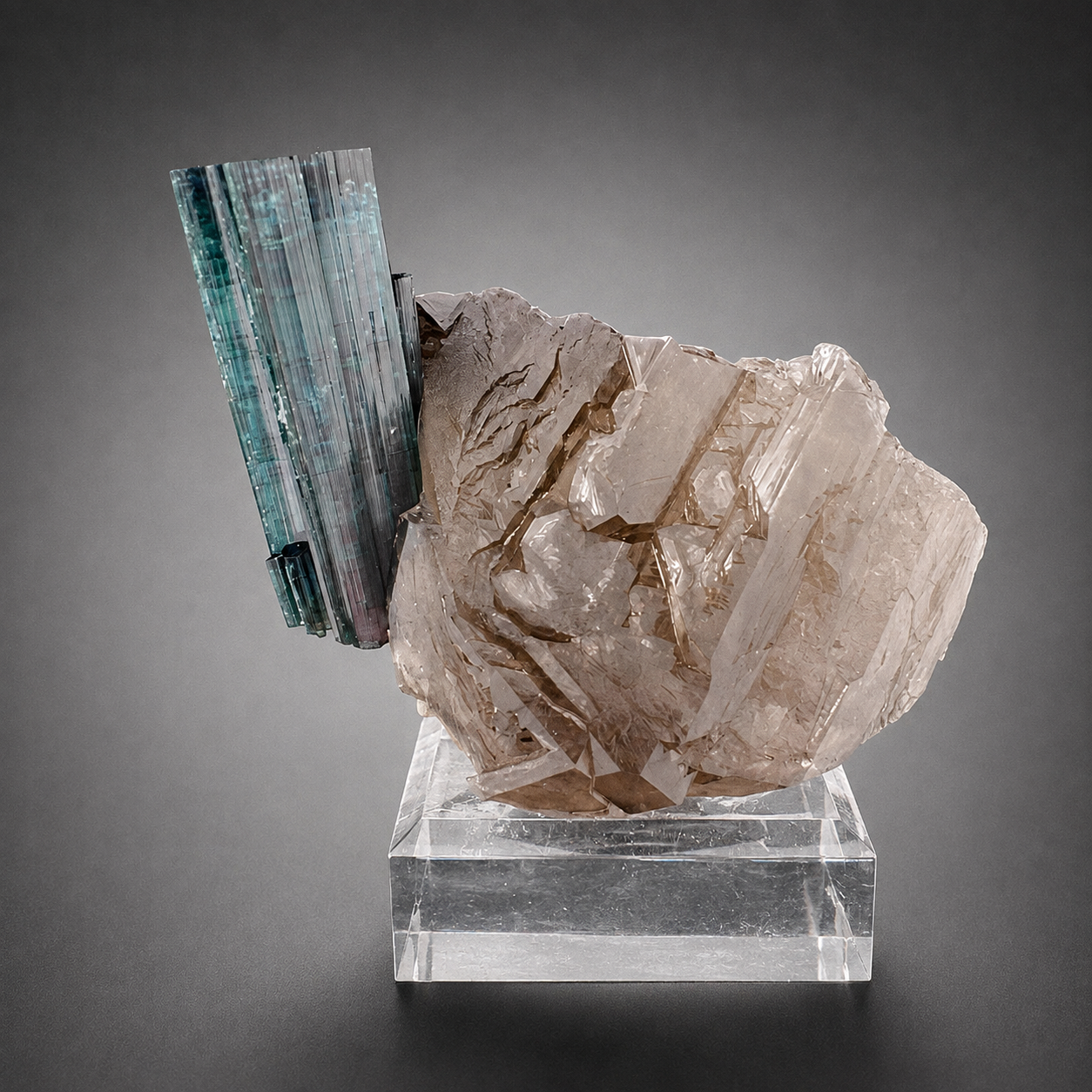Indicolite Tourmaline on Smoky Quartz – Blue Pink Tourmaline Crystal Specimen, Paprok Afghanistan, 200 gram