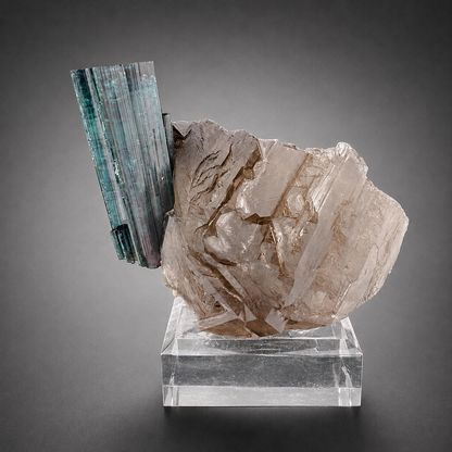 Indicolite Tourmaline on Smoky Quartz – Blue Pink Tourmaline Crystal Specimen, Paprok Afghanistan, 200 gram