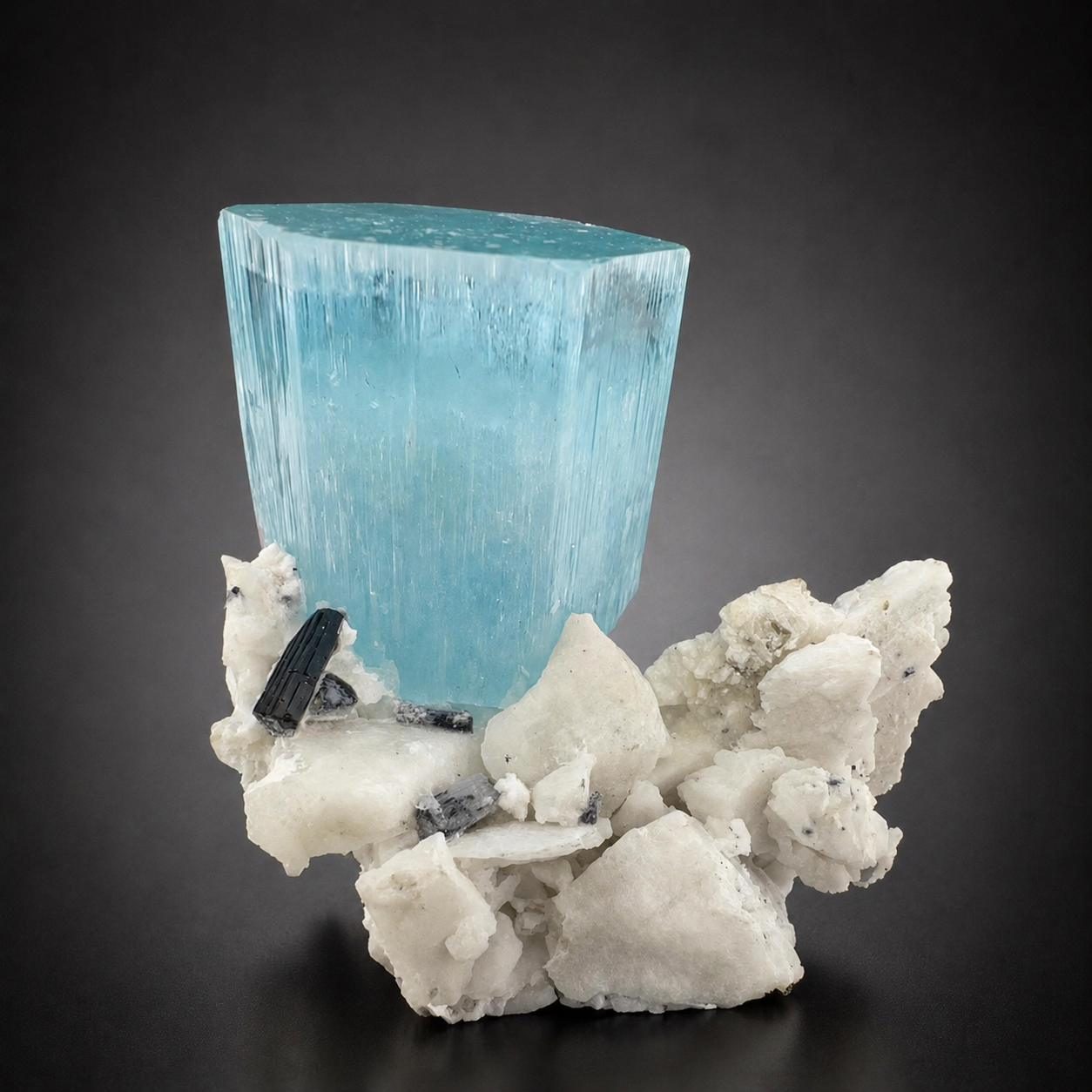 Natural Aquamarine Crystal with Schorl Tourmaline and Feldspar Matrix from Pakistan, 296 gram