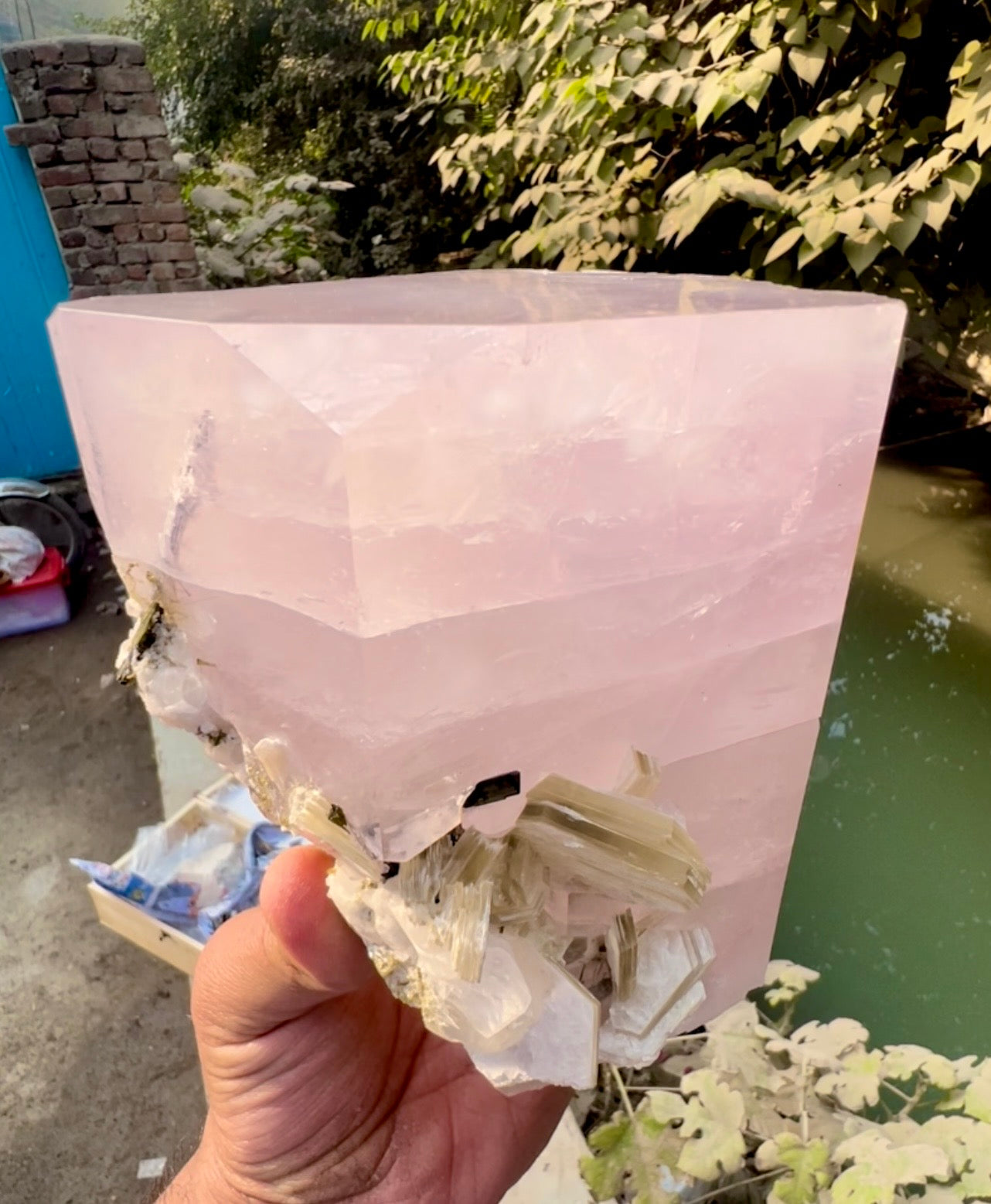 Pink Morganite crystal with Tourmalines and Mica from Pakistan, 2339 gram
