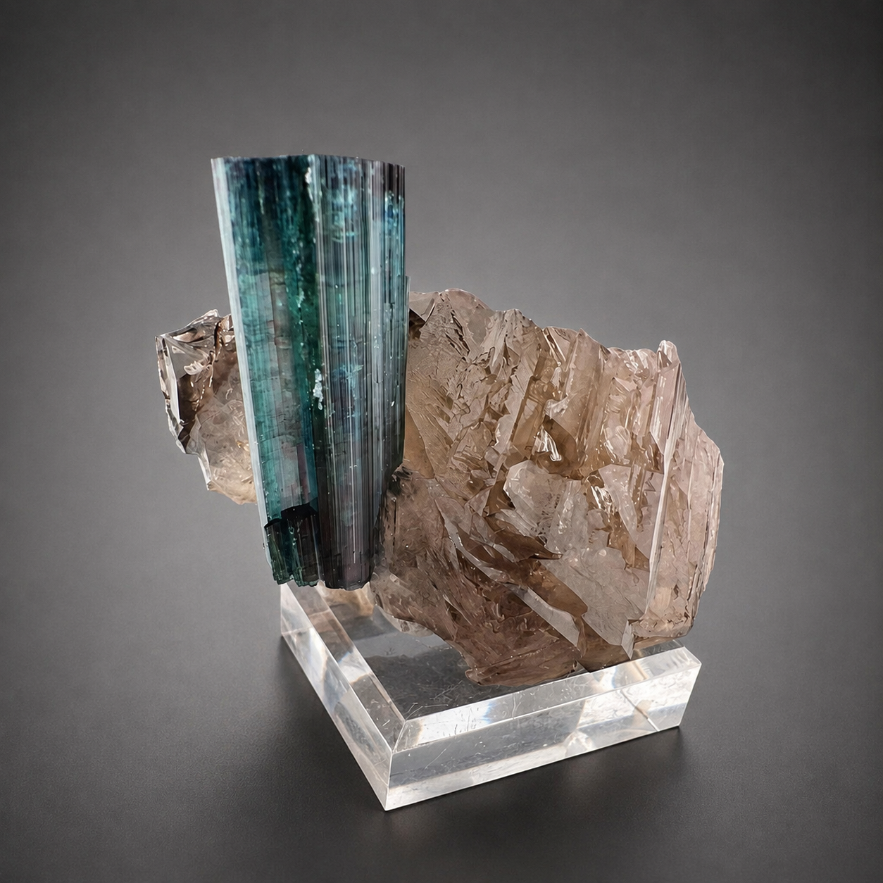 Indicolite Tourmaline on Smoky Quartz – Blue Pink Tourmaline Crystal Specimen, Paprok Afghanistan, 200 gram
