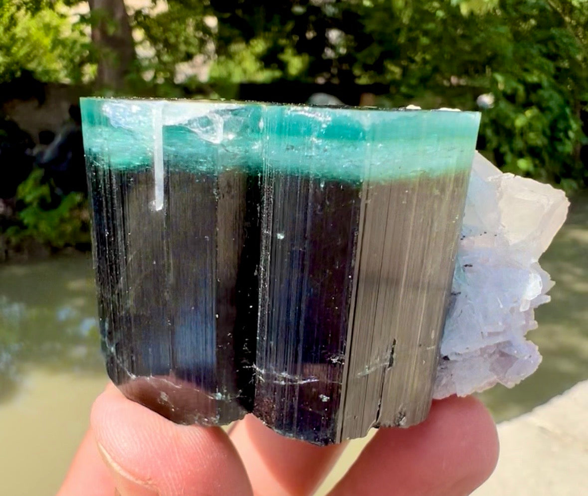 Blue Cap Tourmaline, Pink Lepidolite, Quartz and Albite specimen from Afghanistan, 205 gram