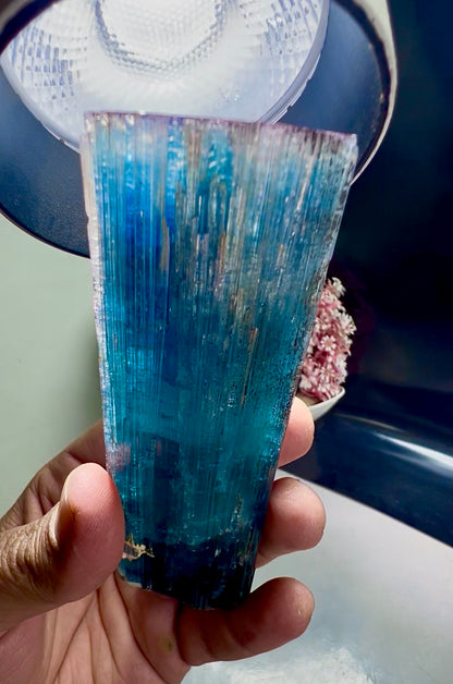 Pink Cap Indicolite Tourmaline crystal from Paprok Afghanistan , 381 gram
